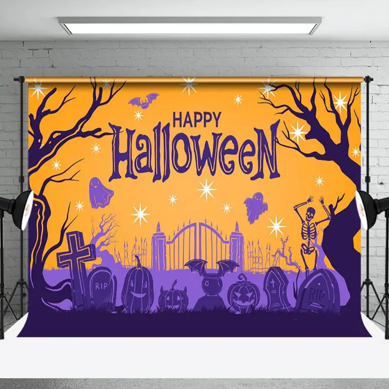 Purple Orange Ambiance Forest Happy Halloween Backdrop