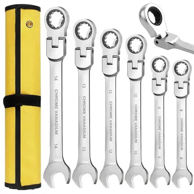 Flex-Head Ratchet Wrench Set, 1 Set 72 Teeth Wrench Set with Rolling Pouch, Combination Ended Span Kit for Home & Office