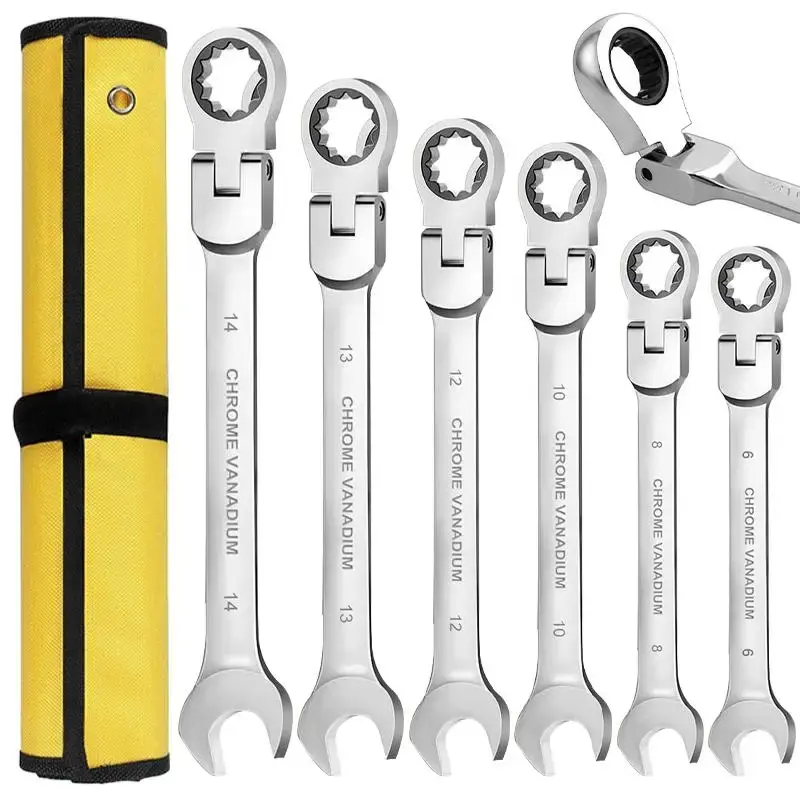 Flex-Head Ratchet Wrench Set, 1 Set 72 Teeth Wrench Set with Rolling Pouch, Combination Ended Span Kit for Home & Office