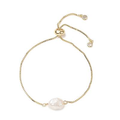Oval Natural Pearl Beaded Slider Bracelet