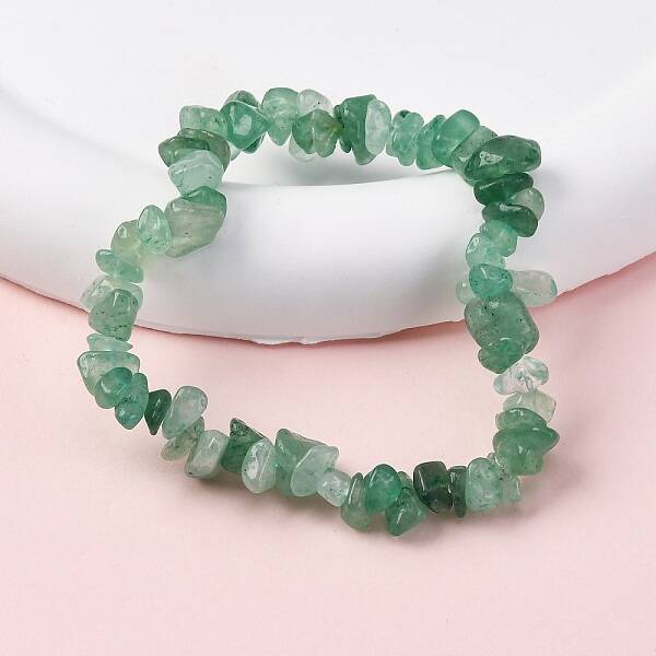 Unisex Chip Natural Green Aventurine Beaded Stretch Bracelets