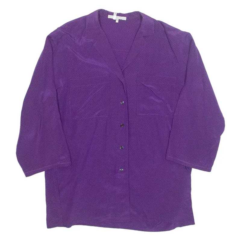 LATAA STYLE Womens Printed Shirt Purple Collared 3/4 Sleeve Spotted S