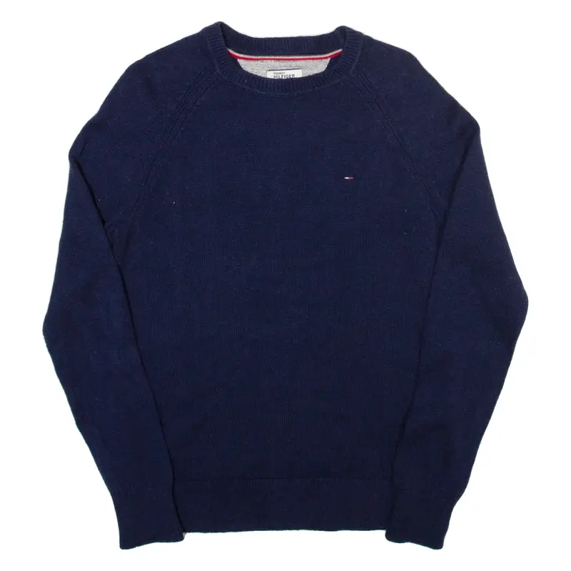 TOMMY HILFIGER Girls Jumper Blue Tight Knit Wool M