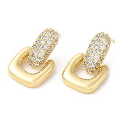 Clear Cubic Zirconia Square Dangle Stud Earrings