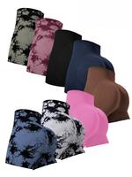 Women's Solid/Tie Dye Print High Waist Sports Shorts, Breathable Comfortable High Stretch Yoga Shorts, Ladies Sportswear for ...