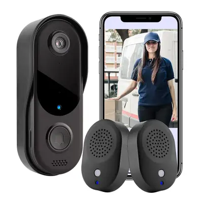 HD Smart Security Camera Doorbell with 2 Black Indoor Chimes, Easy to Install 2.4G Hz WiFi Intelligent Visual Doorbell, Two...