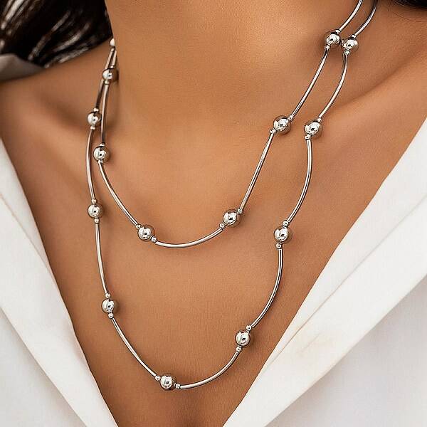 CCB Round Beads Charm Layered Necklaces