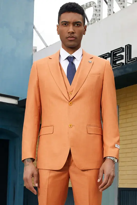 Mens Stacy Adams Suit -Stacy Adams  Suit Men's Fancy Two-Button Vested Suit in Orange