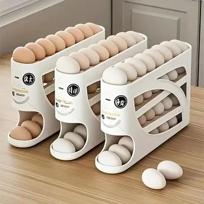 3 Layer Egg Storage Box, 1 Box Large Capacity Egg Holder, Automatic Rolling Egg Holder, Kitchen Storage Organizer for Refrige...