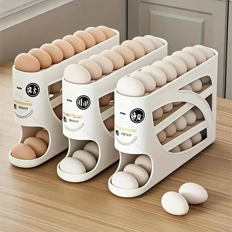 3 Layer Egg Storage Box, 1 Box Large Capacity Egg Holder, Automatic Rolling Egg Holder, Kitchen Storage Organizer for Refrige...
