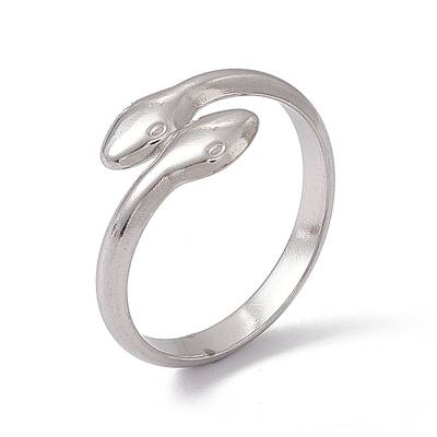 Non-Tarnish 304 Stainless Steel Double Snake Open Cuff Ring for Women