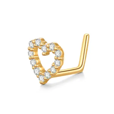 14K Gold Moissanite Heart Nose Ring