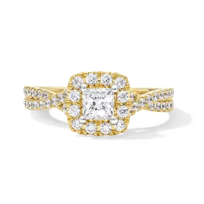14K Gold 1 to 3.5 CT.T.W. Princess Cut Cut Lab Created Diamond Cushion Frame Twist Shank Custom Engagement Band
