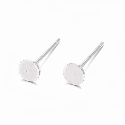 925 Sterling Silver Flat Pad  Stud Earring Findings
