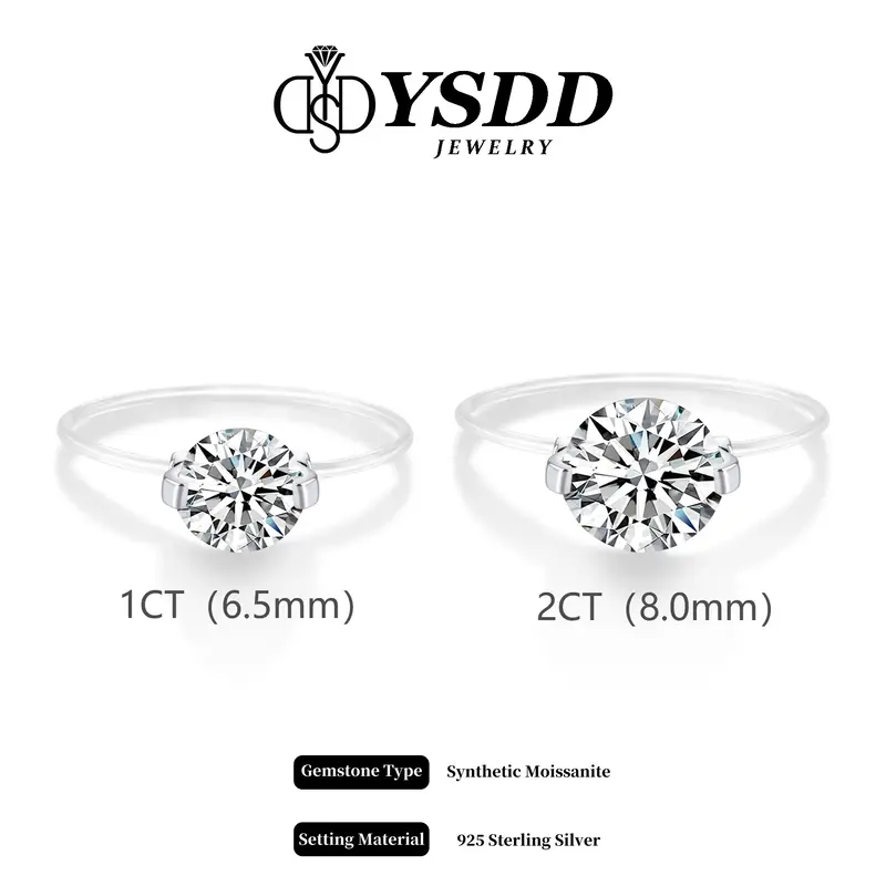 【#452 Invisible Ring】1-2CT Moissanite Enhanced Nylon Thread Band vvs Synthetic Moissanite Rings in 925 Sterling Silver In...