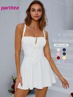 Women's Plain Lace Up Backless Strappy Dress, Formal Elegant Chic Ruched Tie Front Sleeveless Short Dress for Party Dating We...