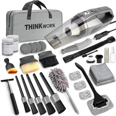 THINKWORK Car Cleaning Kit, Car Vacuum Kit, Car Detailing Kit Interior Cleaner, Gray Car Interior Cleaning Kit forA Men and W...