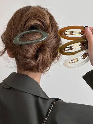 Simple Jelly Color Metal Oval Spring Hair Clips, Claw Clips, Gifts for Her, Elegant Hair Accessories for Women & Girls, Minim...