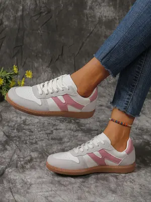 Women's Fashionable Colorblock Lace Up Platform Sneakers, Casual Comfortable Sports Shoes for Daily Wear, Non-slip Sneakers f...