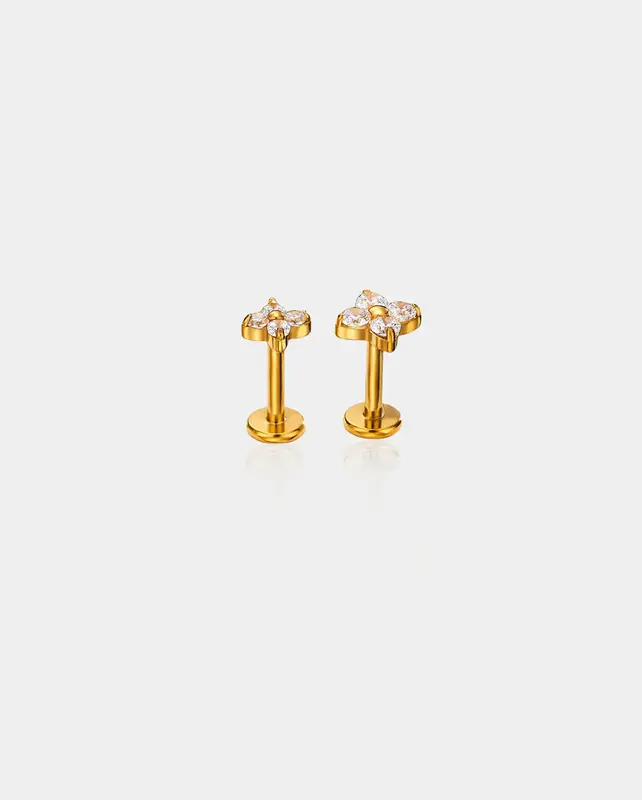 Flower Threadless Push Pin Cartilage Stud - Gold / 3mm