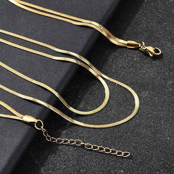 304 Stainless Steel Flat Snake Chain Double Chain Necklaces