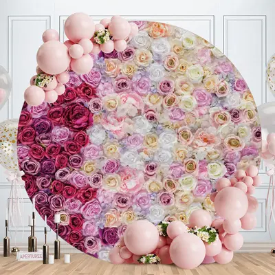 White And Pink Floral Round Wedding Backdrop - Aperturee