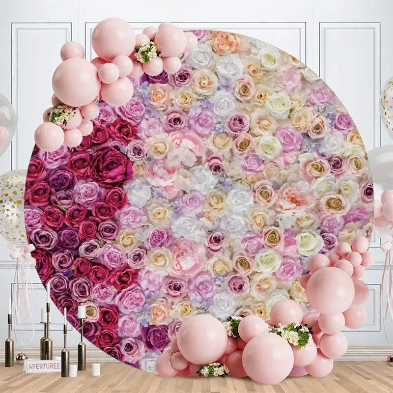 White And Pink Floral Round Wedding Backdrop - Aperturee