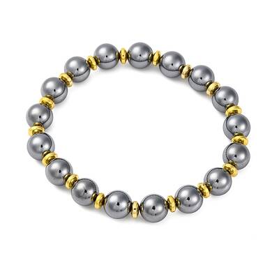 Natural Terahertz Stone & Non-Magnetic Synthetic Hematite Beads Stretch Bracelets