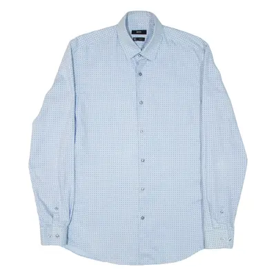 BOSS Slim Fit Mens Shirt Blue Spotted Long Sleeve M