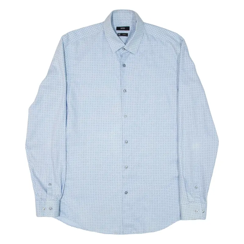 BOSS Slim Fit Mens Shirt Blue Spotted Long Sleeve M