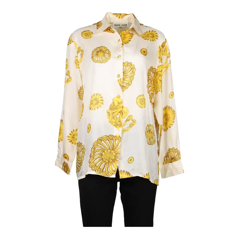 Unbranded Floral Patterned Shirt - Medium Cream Silk