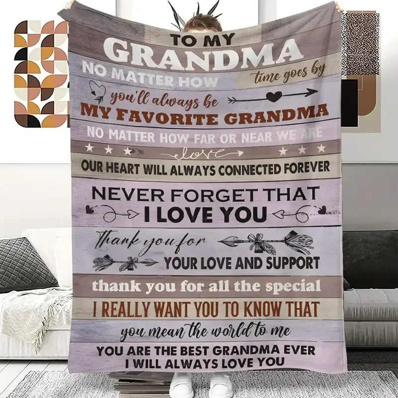 To My Grandma Letter Pattern Flannel Blanket, Soft Throw Blanket, All Season Blanket, Breathable Comfortable Blanket, Portabl...