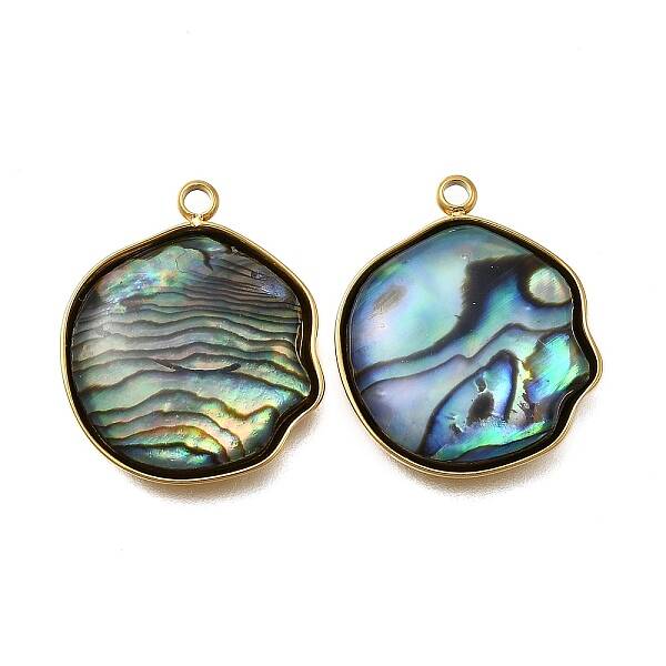 304 Stainless Steel Pave Natural Paua Shell Pendants