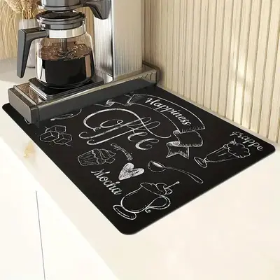 Coffee Printed Dish Drying Mat, 1 Piece Non-slip Draining Pad, Wear-resistant Coffee Machine Mat, Placemat for Countertop Din...