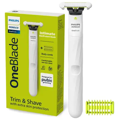 Philips Norelco OneBlade Intimate Pubic Groomer Smooth Steel Stainless Comfort
