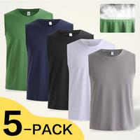 OKP 5 Pack Men's Plain Round Neck Sports Vest, Spring And Summer Quick-drying Breathable, Indoor And Outdoor Running Tank Top...