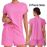 PINSPARK Two Piece Sets for Women Summer Crewneck Matching Shorts Set with Pockets Casual Travel Outfits 2025 Trendy sweatsui...