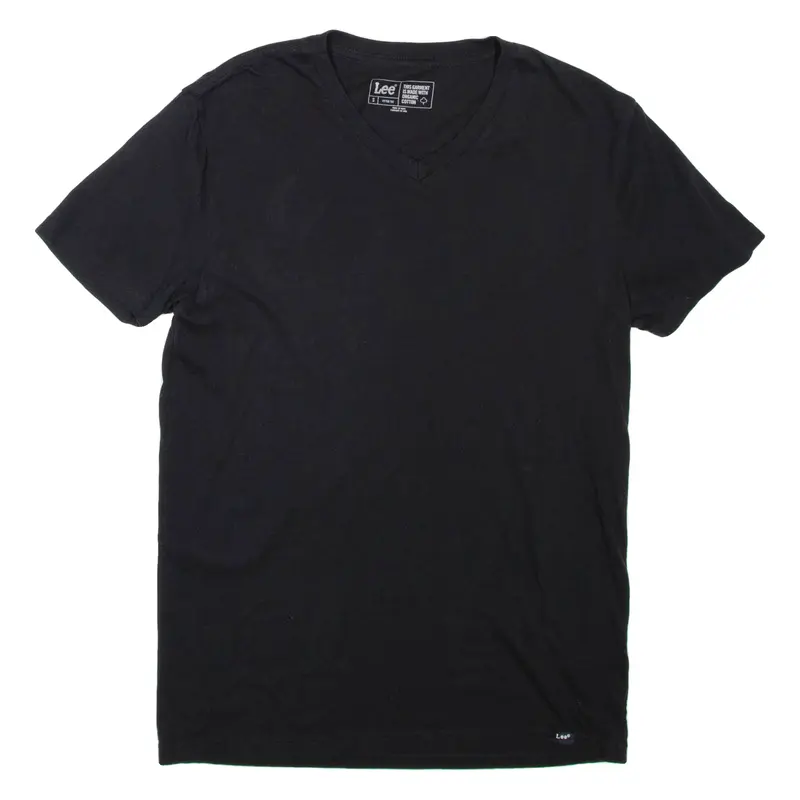 LEE Fitted Tee Mens T-Shirt Black V-Neck S