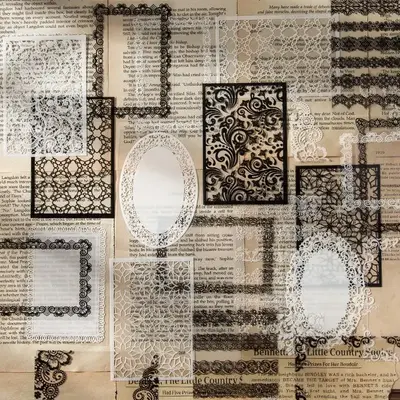 Lace Frame Pattern Sticker, 30pcs/set Vintage Lace Theme Decorative Sticker, DIY Decal For Scrapbooking, Journal Making, Gift...