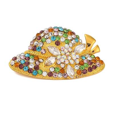 Hat Alloy Colorful Rhinestone Brooch