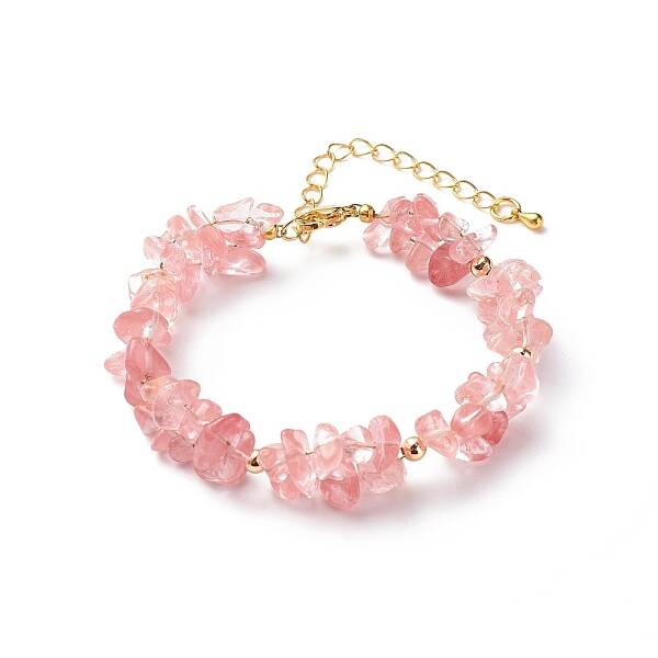 Synthetic Cherry Quartz Glass Chips Beaded Bracelet