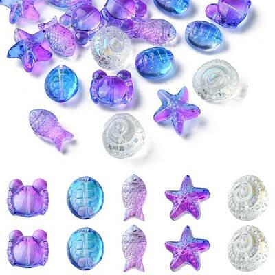 25Pcs 5 Style Ocean Themed Transparent Glass Beads Sets