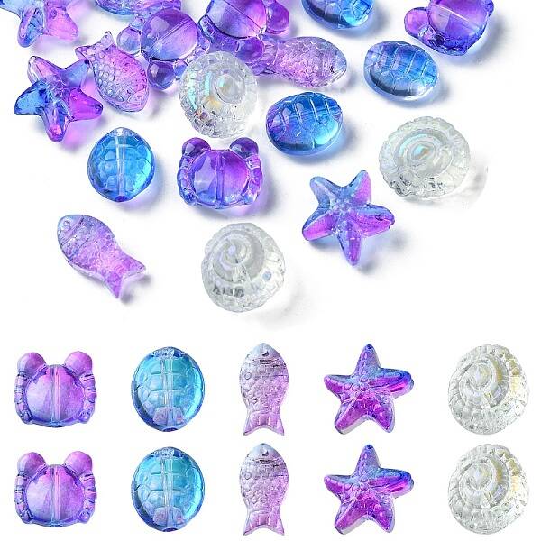25Pcs 5 Style Ocean Themed Transparent Glass Beads Sets