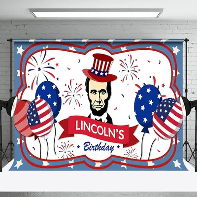 Usa Flag Balloons Happy Lincolns Birthday Backdrop - Aperturee