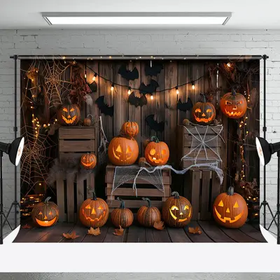 Halloween Pumpkins Wooden Room Cake Smash Backdrop