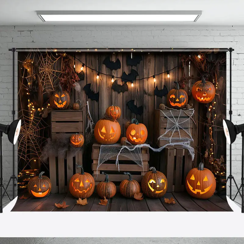 Halloween Pumpkins Wooden Room Cake Smash Backdrop
