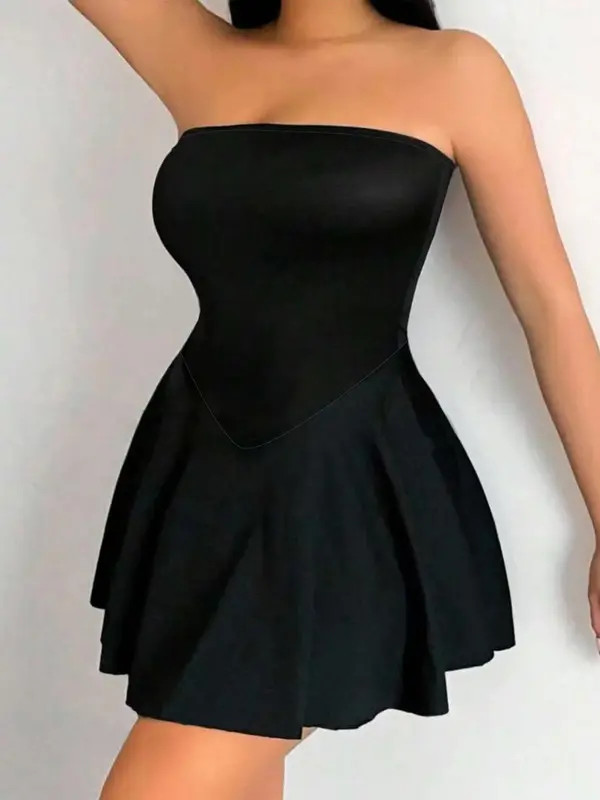 Women's Solid Peplum Tube Dress, Elegant Fashion Sleeveless A Line Short Dress for Party Dating Wear, Ladies Clothes for Summ...