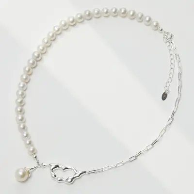 Sterling Silver 16'' Inches Round Pearl Strand Necklace