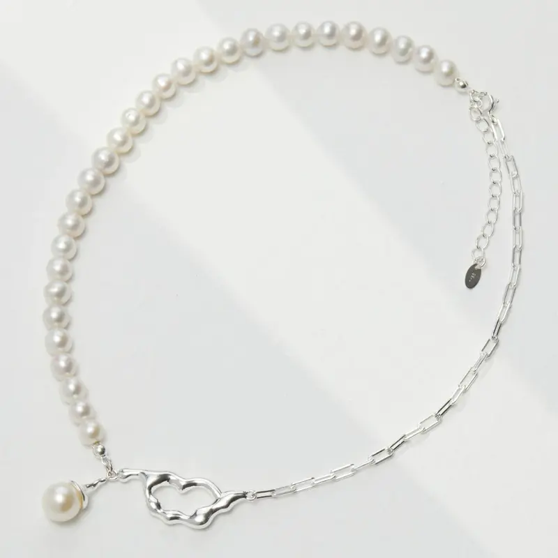 Sterling Silver 16'' Inches Round Pearl Strand Necklace