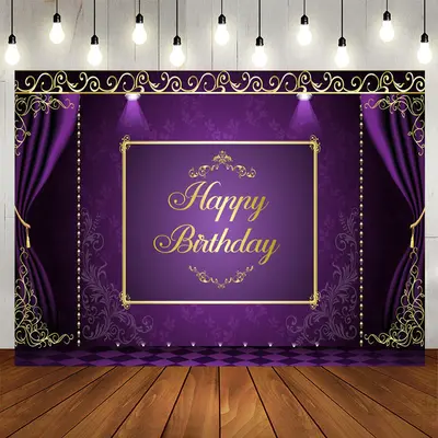 Aperturee Purple Golden Lace Birthday Party Backdrop